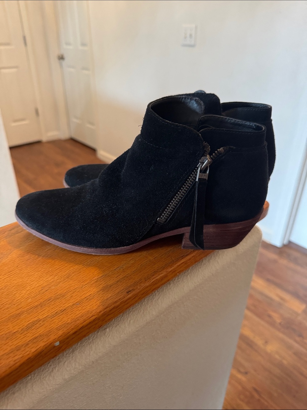 Sam Edelman Black Suede Ankle Booties with Side Zip Tassel